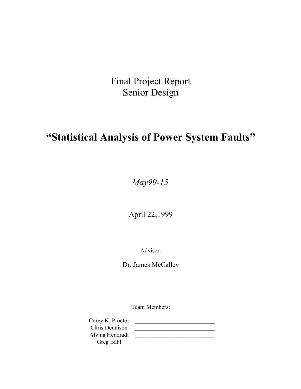 Statistical Analysis of Power System Faults