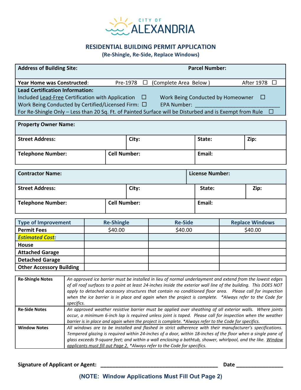 Residential Building Permit Application