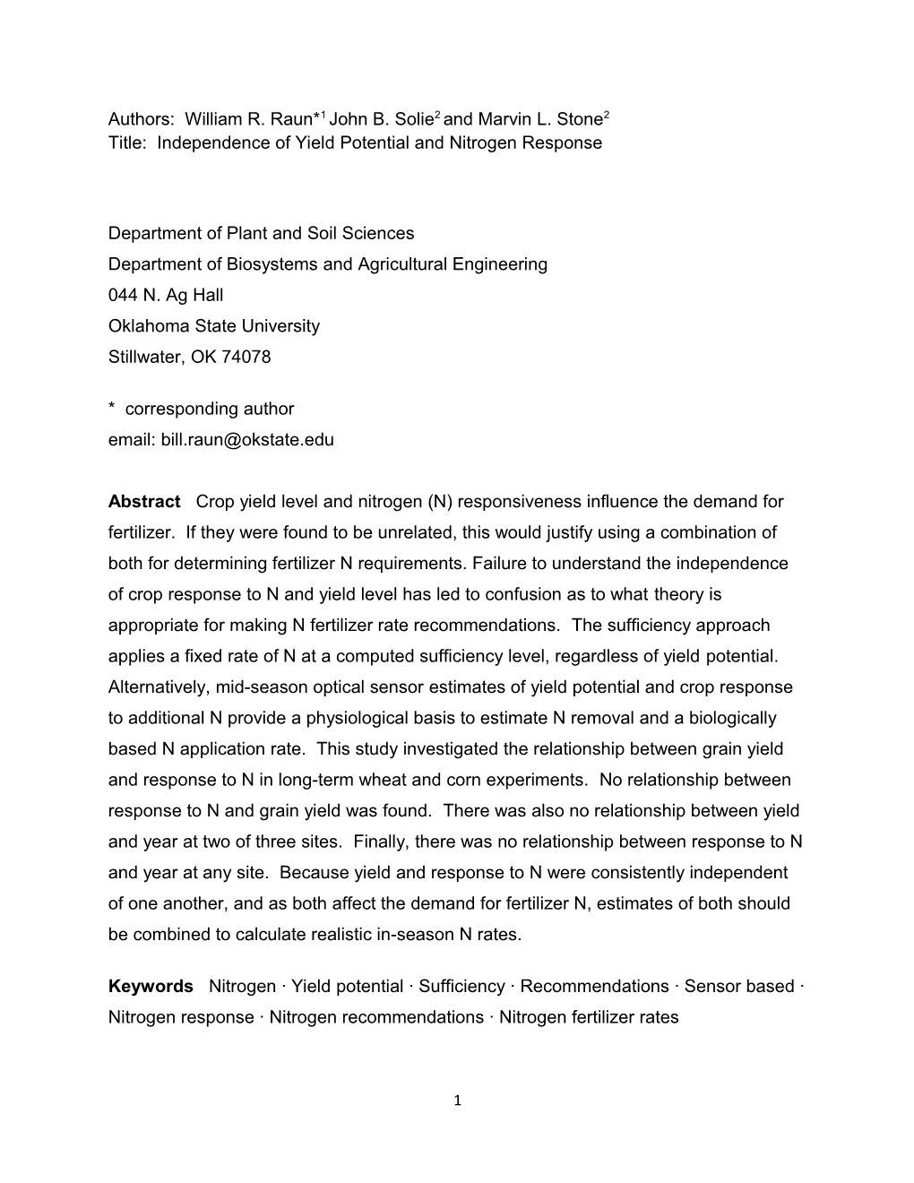 Department of Plant and Soil Sciences Department of Biosystems and Agricultural Engineering