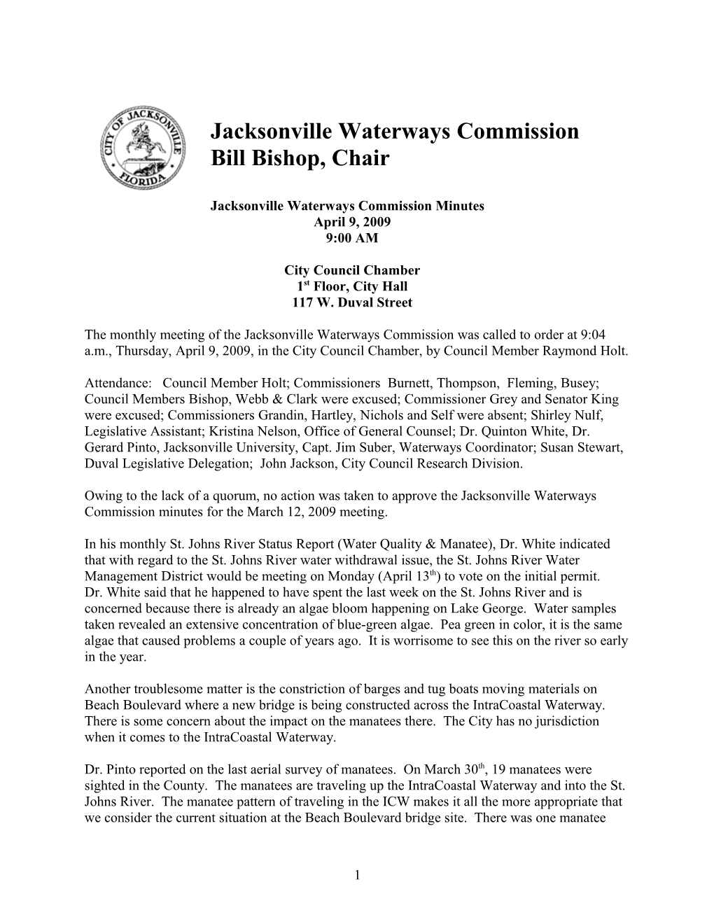 Jacksonville Waterways Commission Minutes