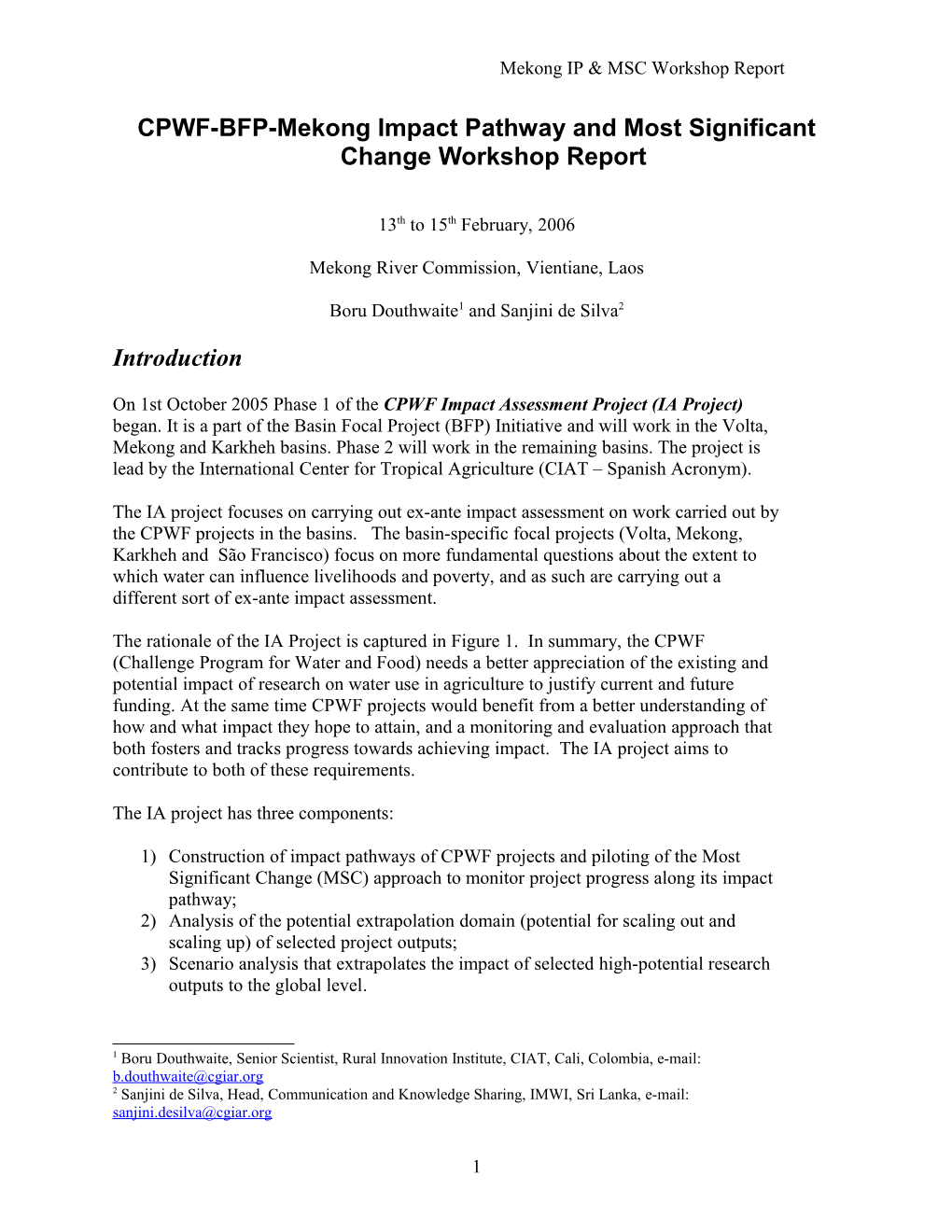 CPWF-BFP-Volta Impact Pathway and Most Significant Change Workshop