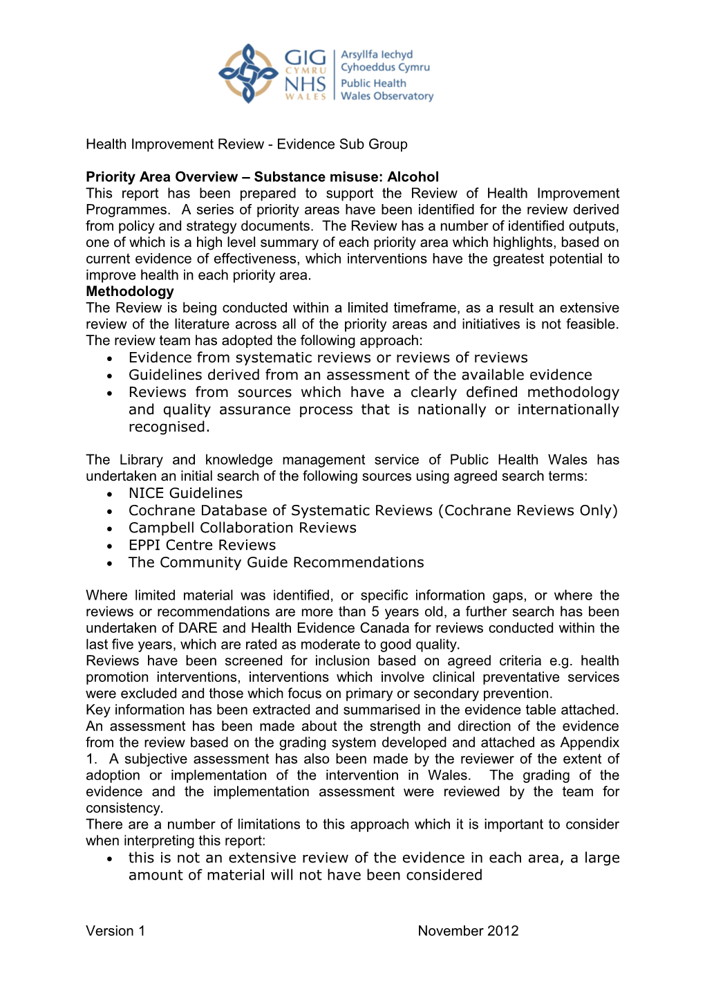 Priority Area Overview Substance Misuse: Alcohol