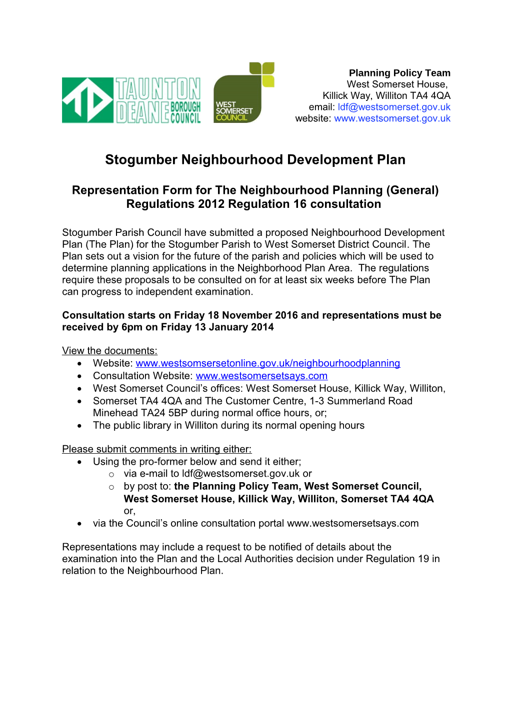 Stogumber Neighbourhood Development Plan
