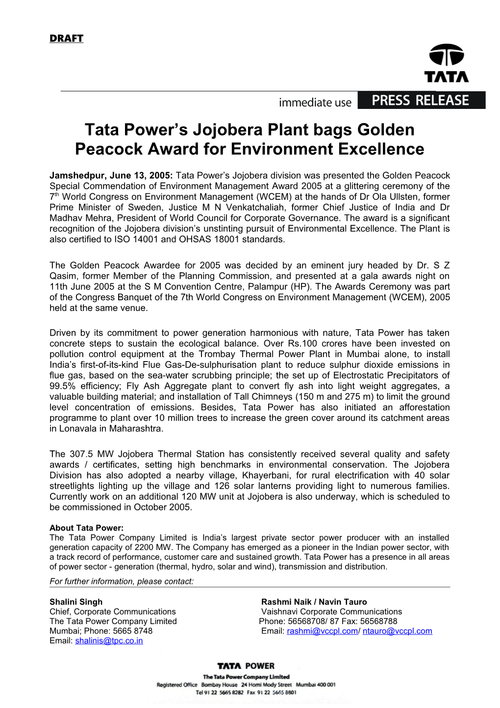 Tata Power S Jojobera Plant Bags Golden Peacock Award for Environment Excellence
