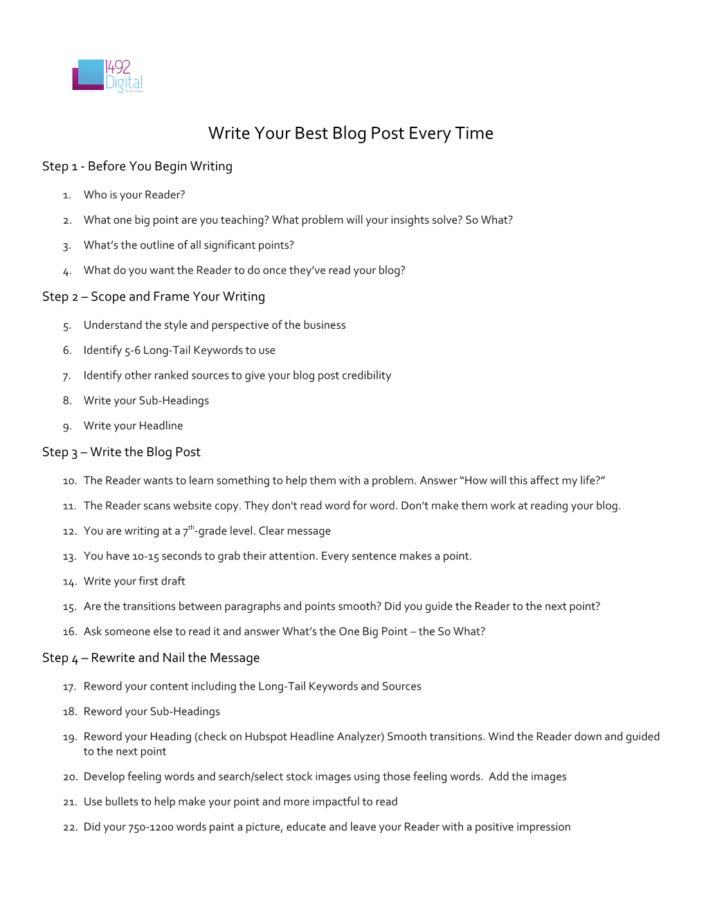 Step 1 - Before You Begin Writing