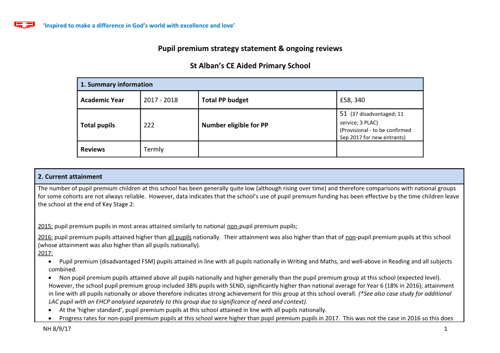 Pupil Premium Strategy Statement & Ongoing Reviews