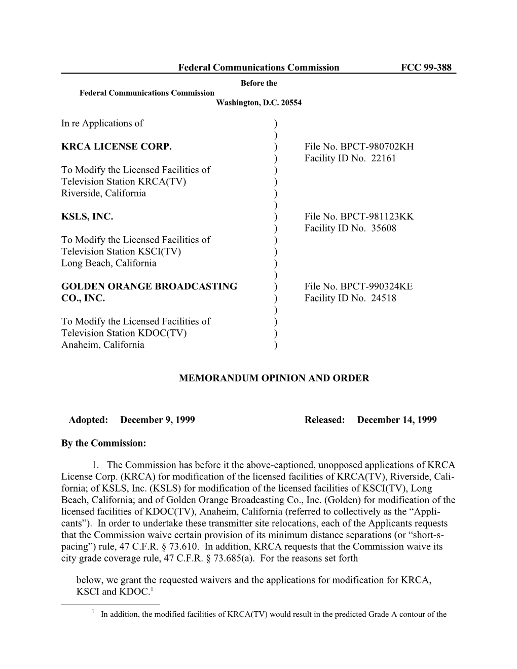 Federal Communications Commissionfcc 99-388