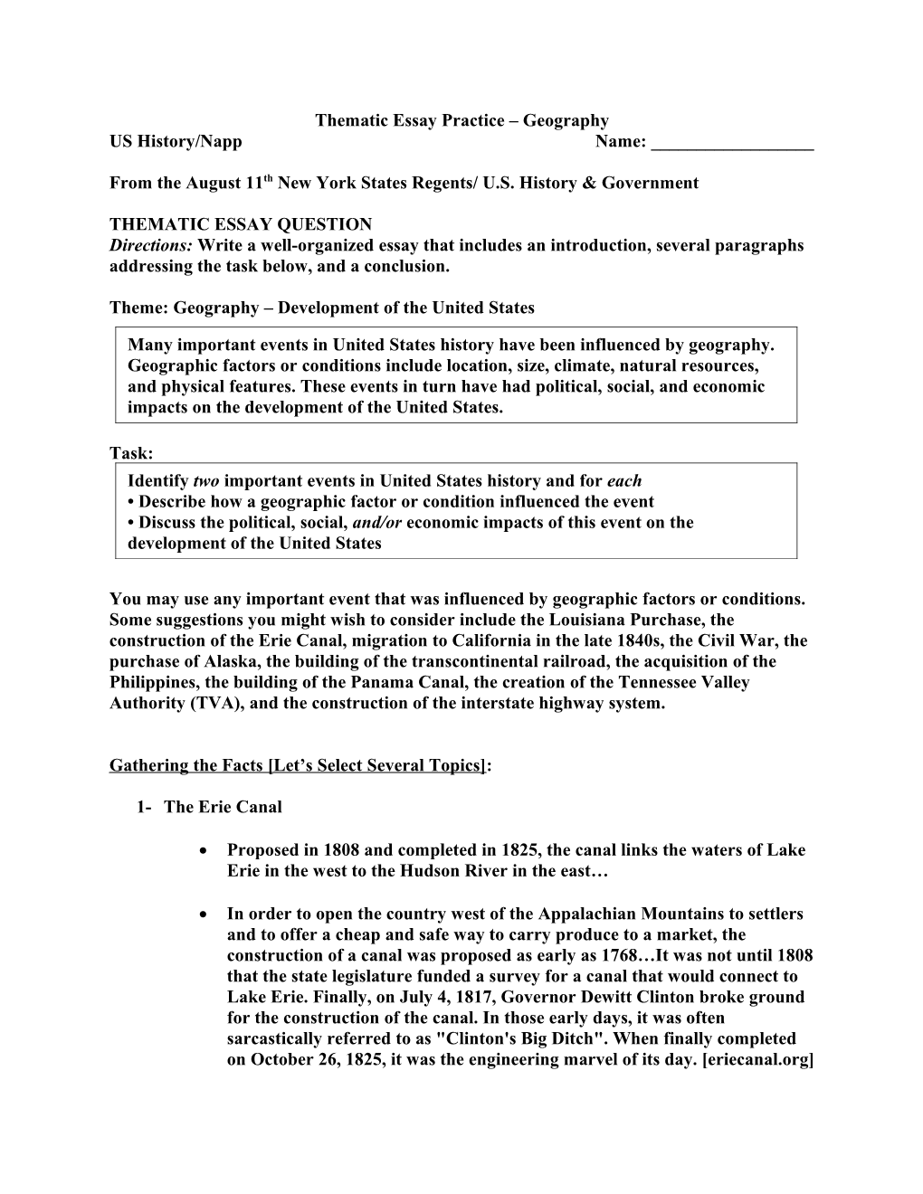 Thematic Essay Practice Geography