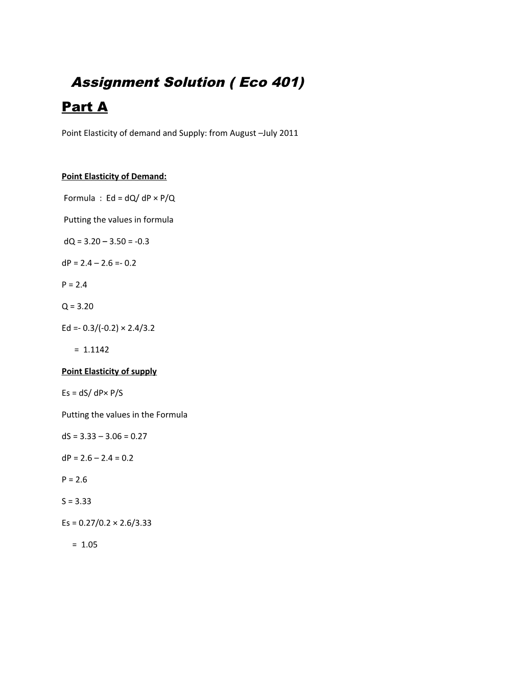 Assignment Solution ( Eco 401)