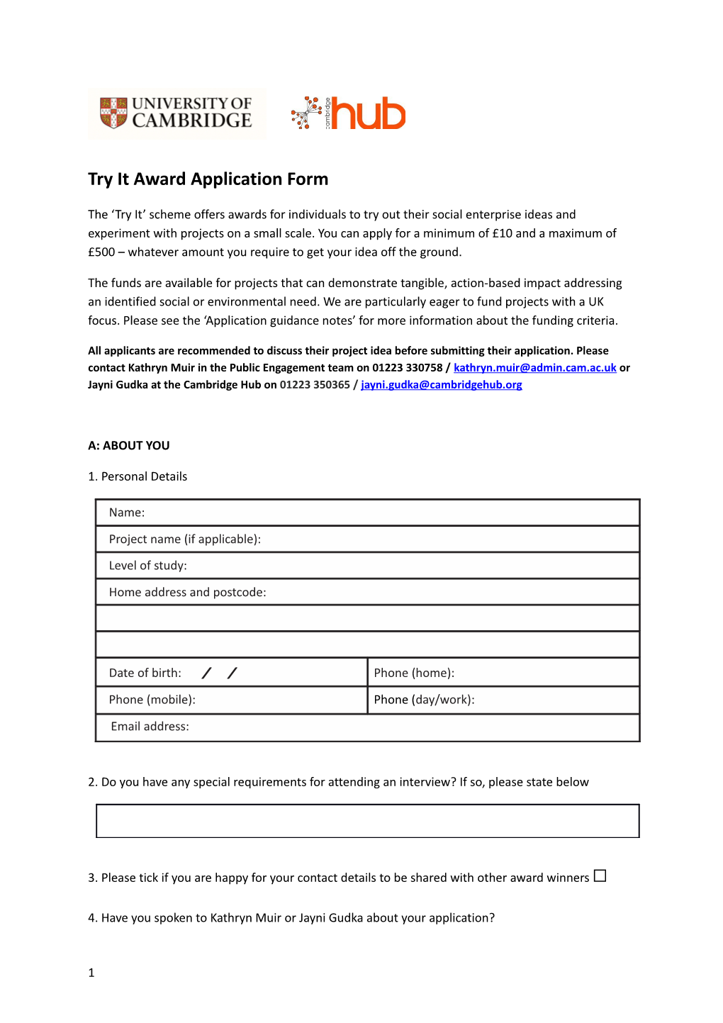 Try It Award Application Form
