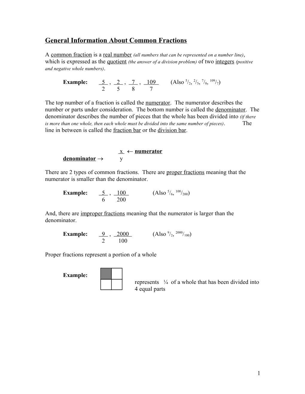 Chapter 3 Fractional Notation & Mixed Numerals