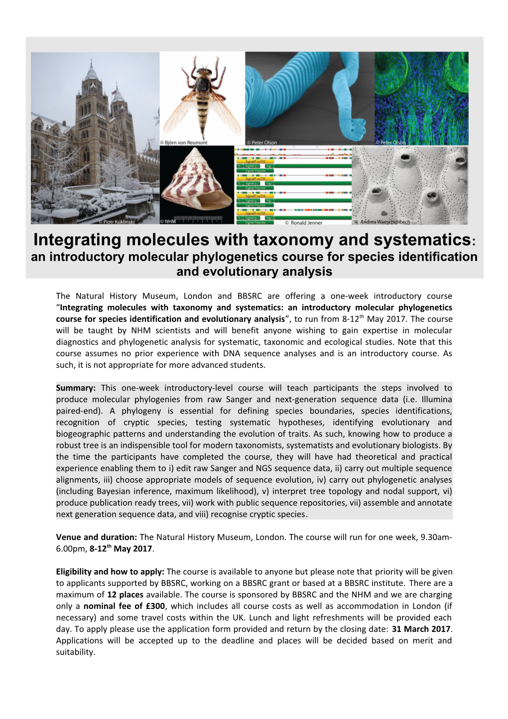 Integrating Molecules with Taxonomy and Systematics: an Introductory Molecular Phylogenetics