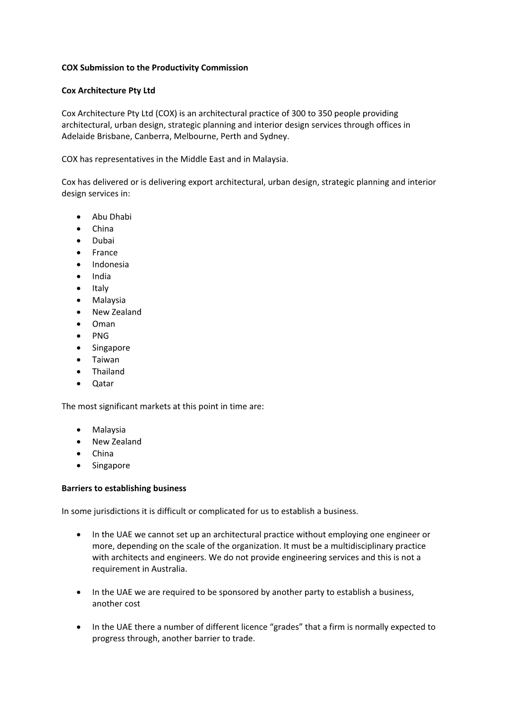 Submission 2 - Cox Architecture Pty Ltd - Services Exports - Commissioned Study