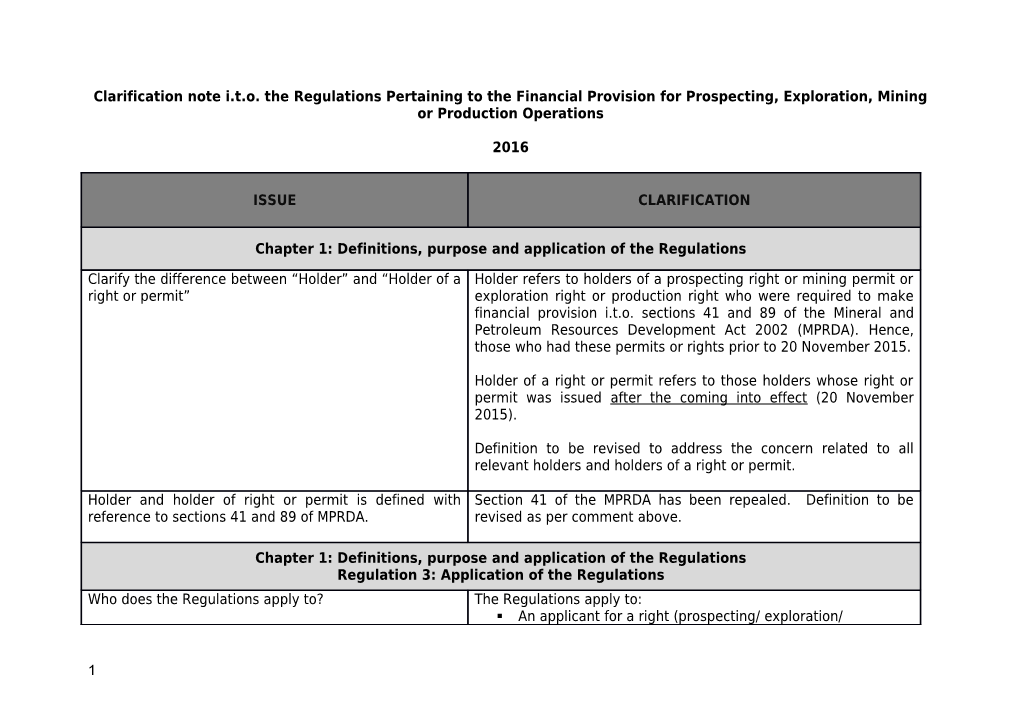 Clarification Note I.T.O. the Regulations Pertaining to the Financial Provision For