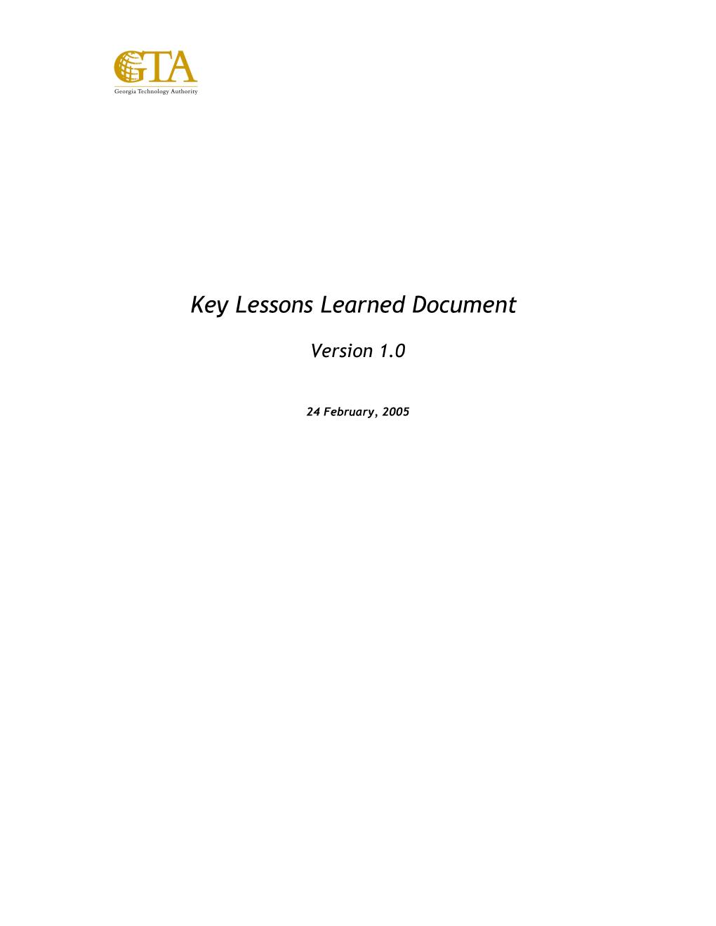 Key Lessons Learned Document
