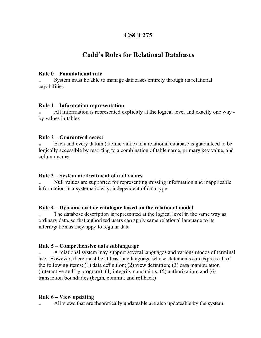 Codd S Rules for Relational Databases