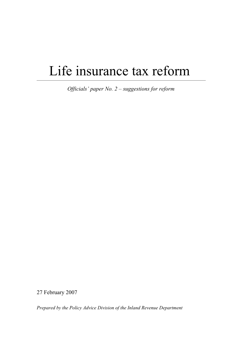 Life Insurance Tax Reform