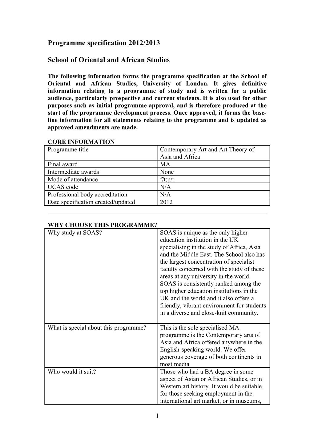 Draft Revised Postgraduate Programme Specification