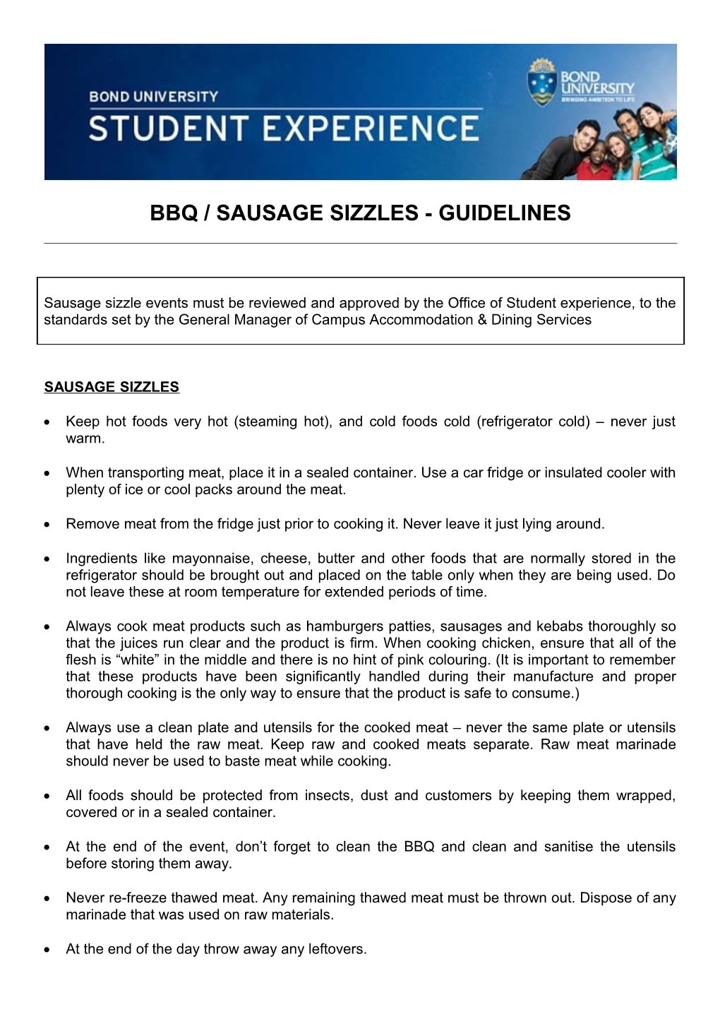 Bbq / Sausage Sizzles - Guidelines