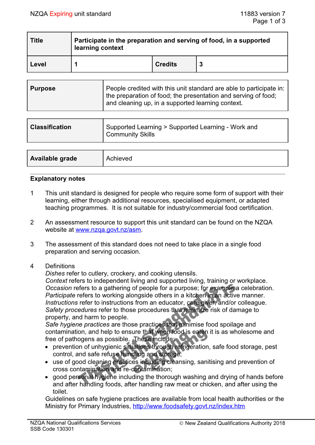 11883 Participate in the Preparation and Serving of Food, in a Supported Learning Context