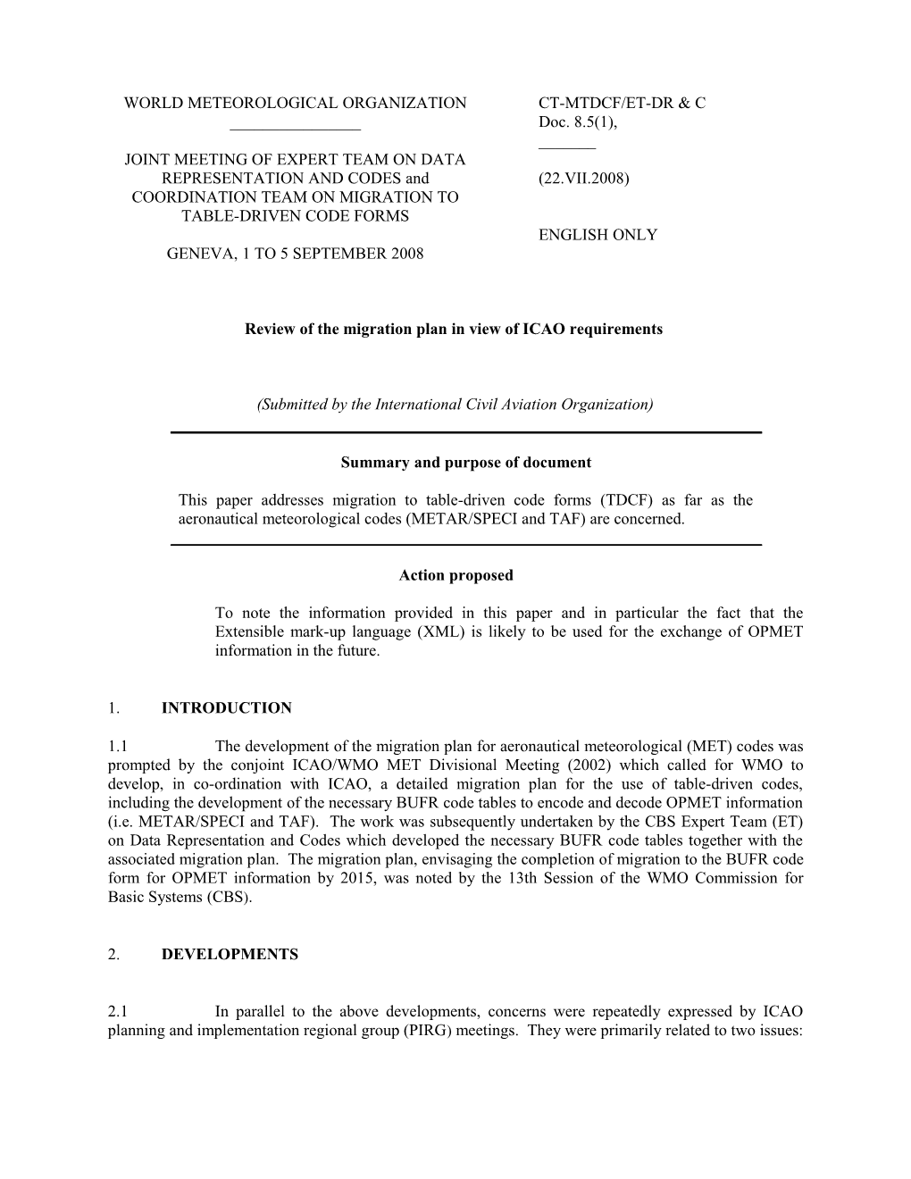 Review of the Migration Plan in View of ICAO Requirements