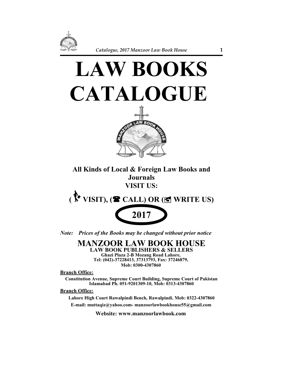 Pioneer of Law Book Publishers in Pakistan CATALOGUE