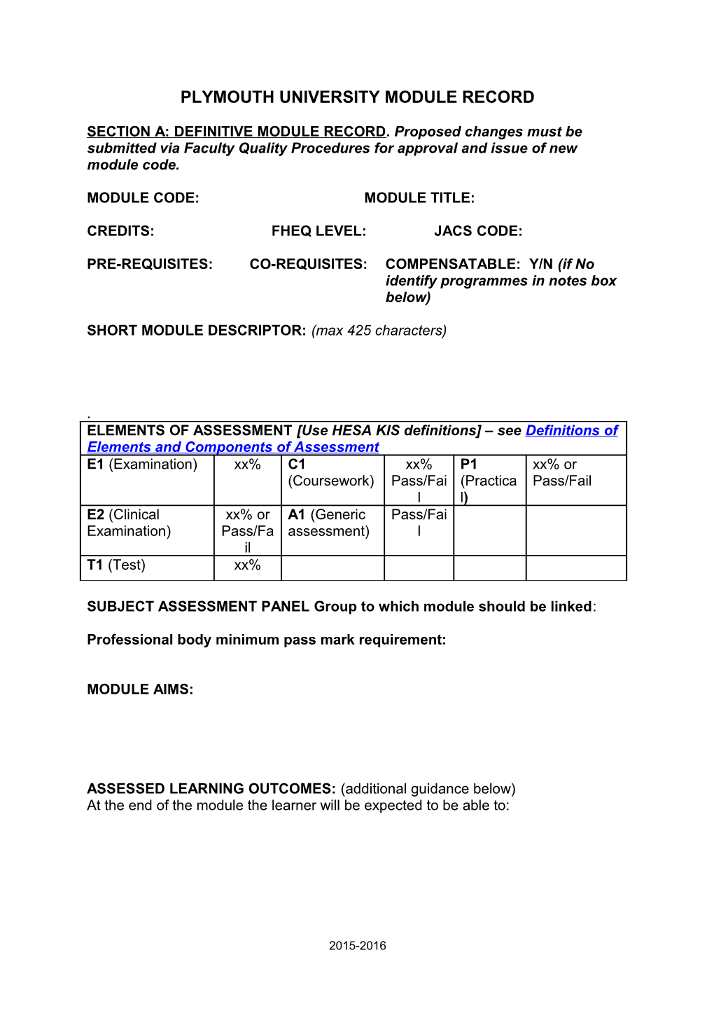 Plymouth University Module Record