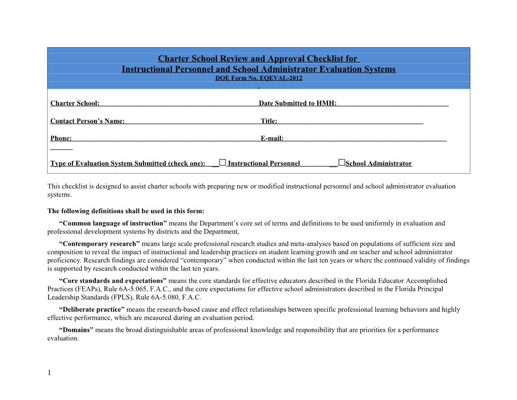 Charter Schoolreview and Approval Checklist For