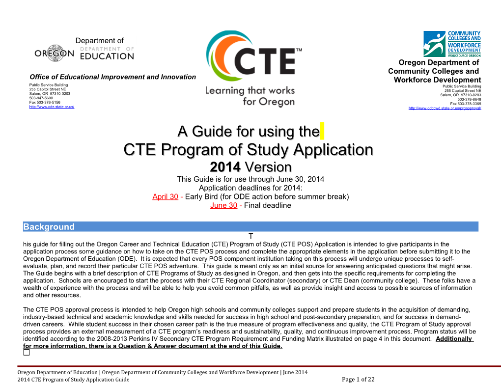 CTE Program of Study Application Guide 2014