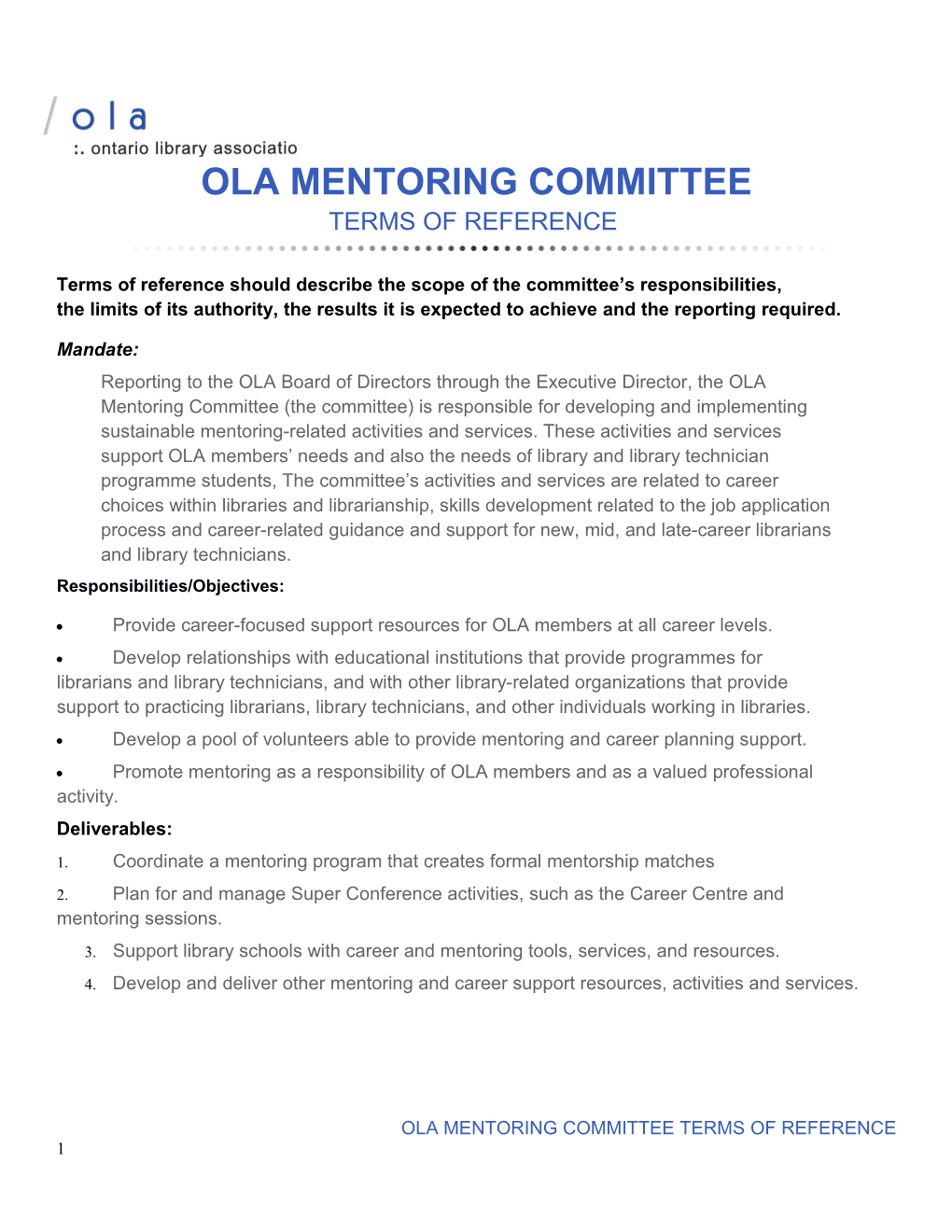 Ola Mentoring Committee Terms of Reference