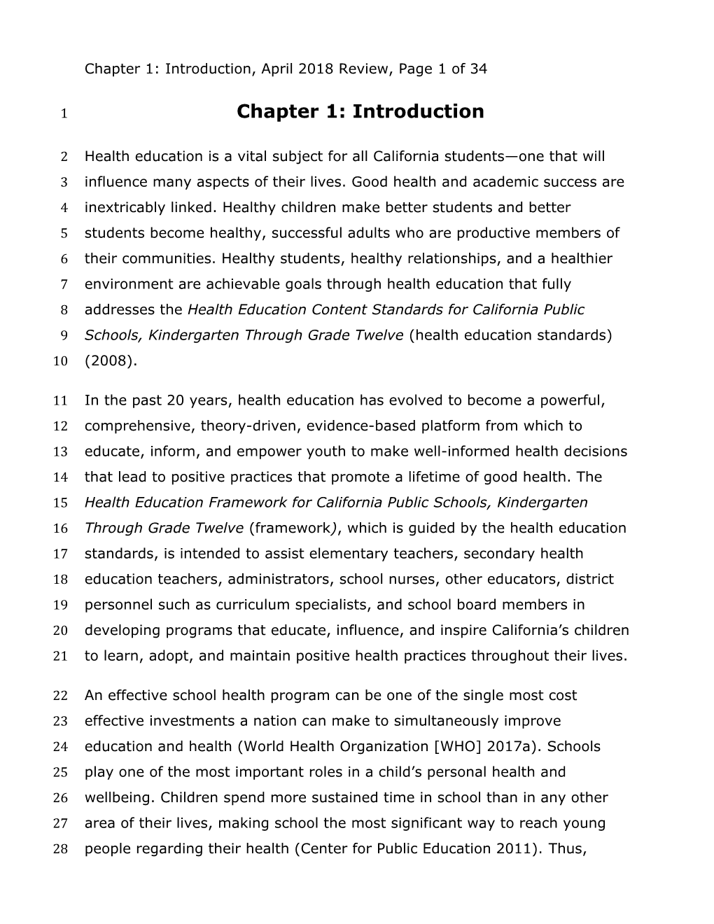 Health Framework, Introduction - Curriculum Frameworks (CA Dept of Education)