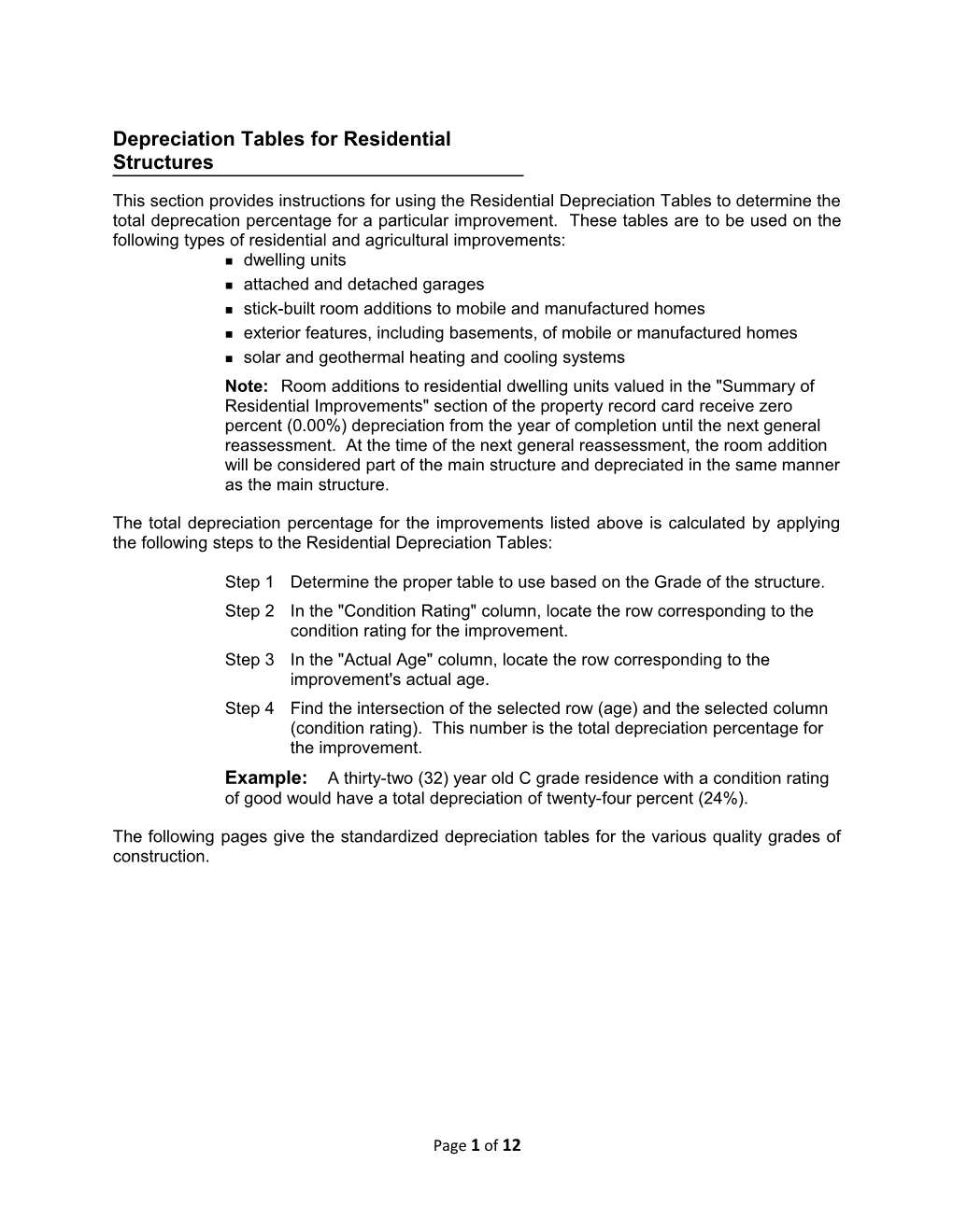 Depreciation Tables for Residential Structures