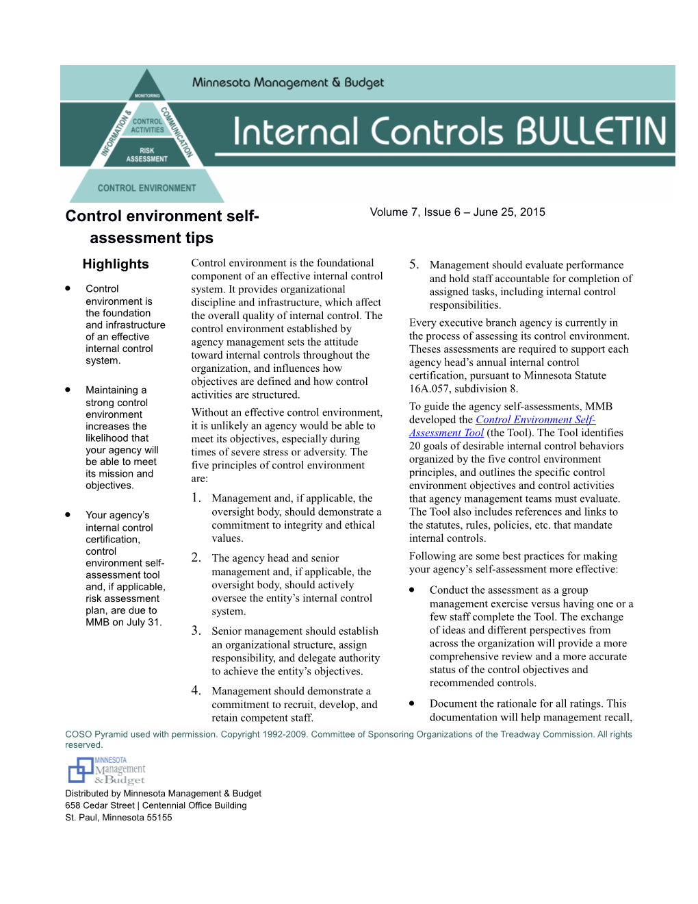 June 25, 2015, Control Environment Self-Assessment Tips