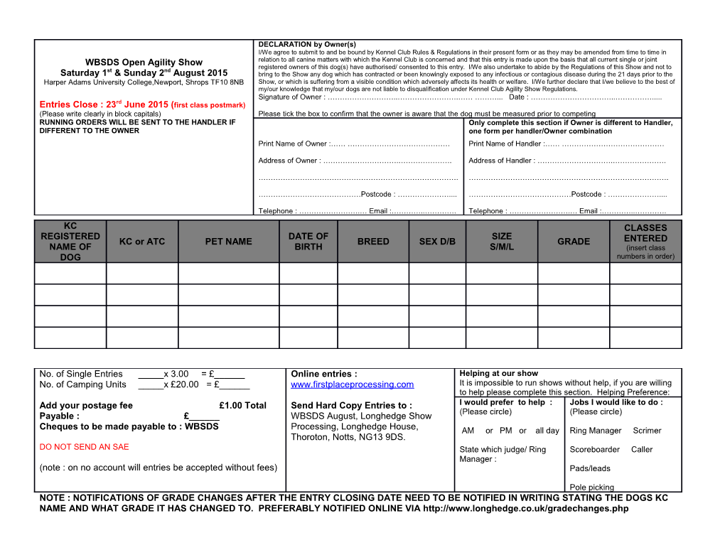 Note : Notifications of Grade Changes After the Entry Closing Date Need to Be Notified