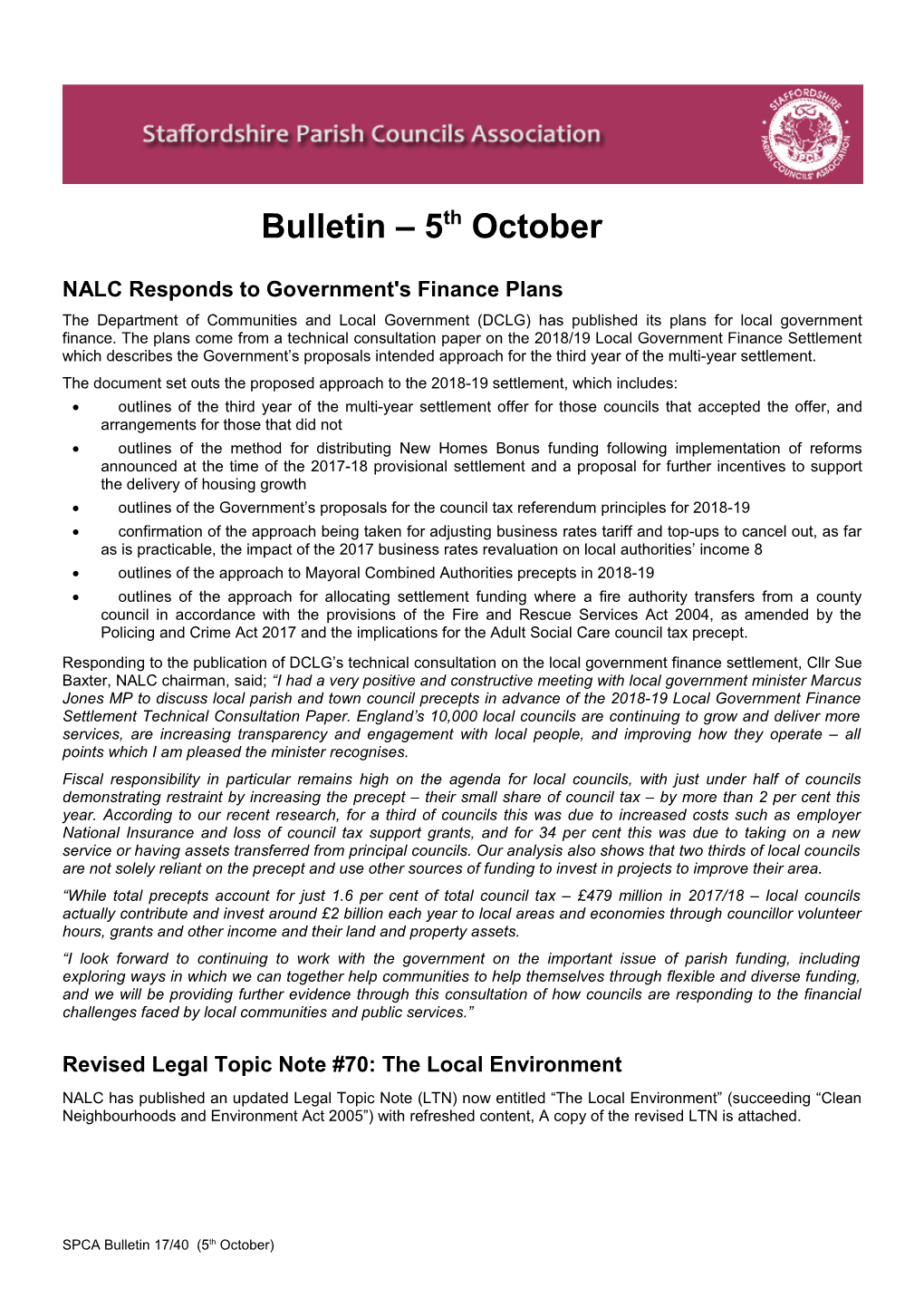 NALC Responds to Government's Finance Plans