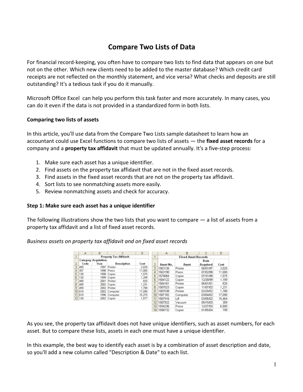 Compare Two Lists of Data