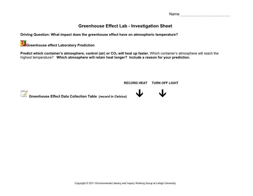 Greenhouse Effect Lab - Investigation Sheet