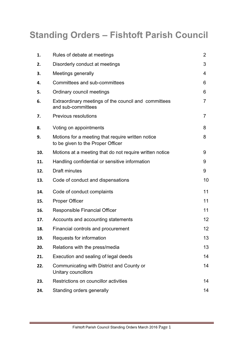 Standing Orders Fishtoft Parish Council