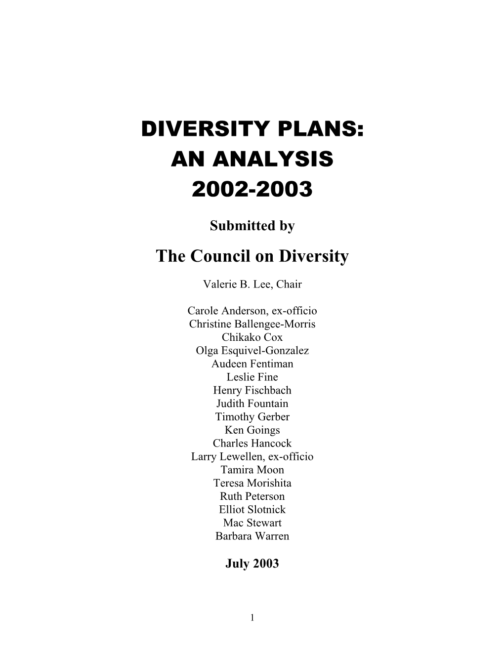 Diversity Plans