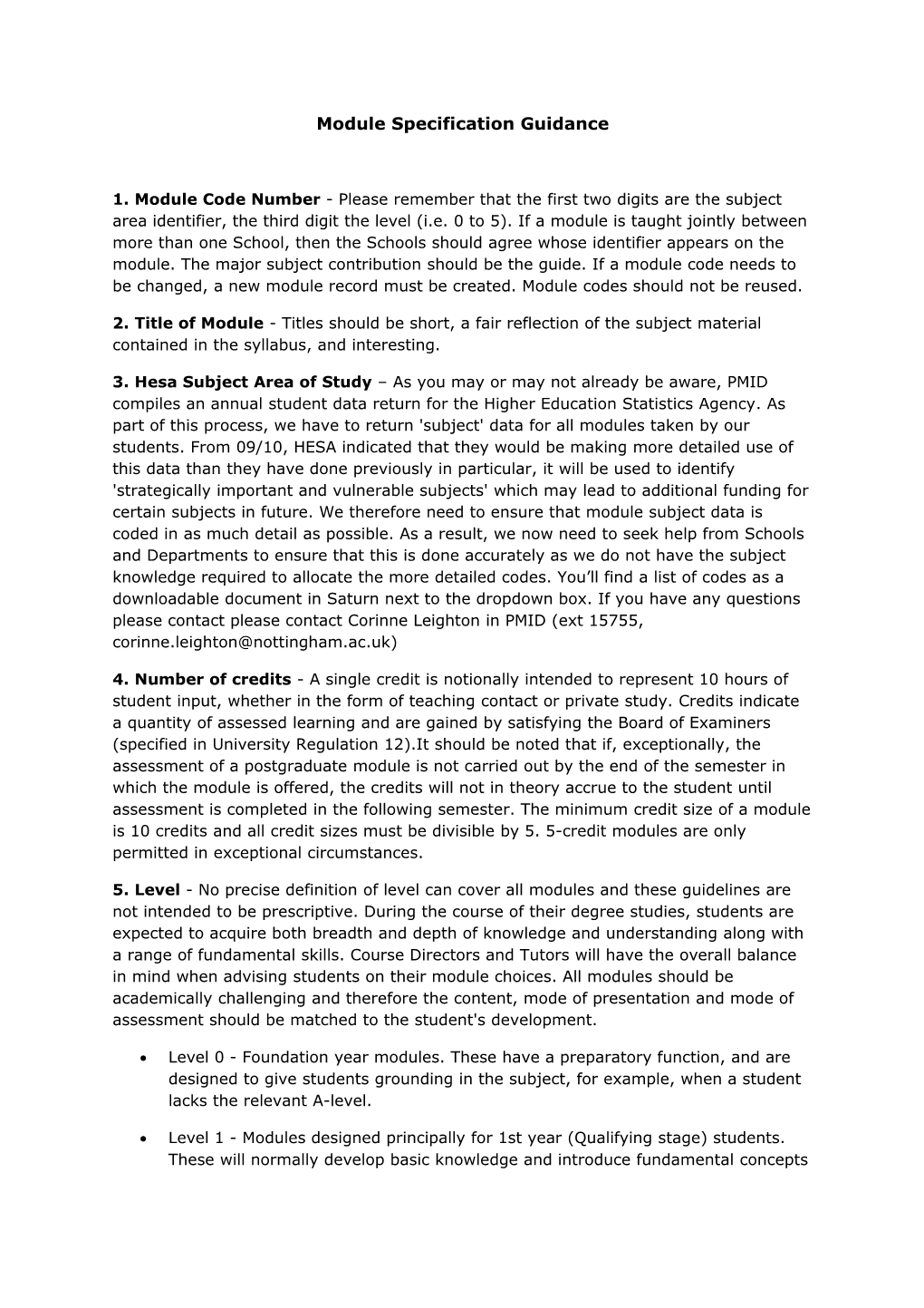 Module Specification Guidance