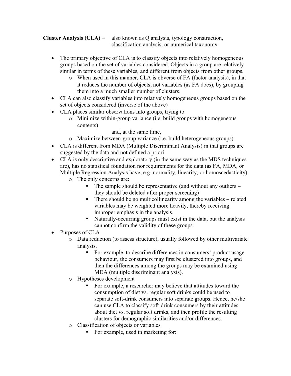 Cluster Analysis (CLA)