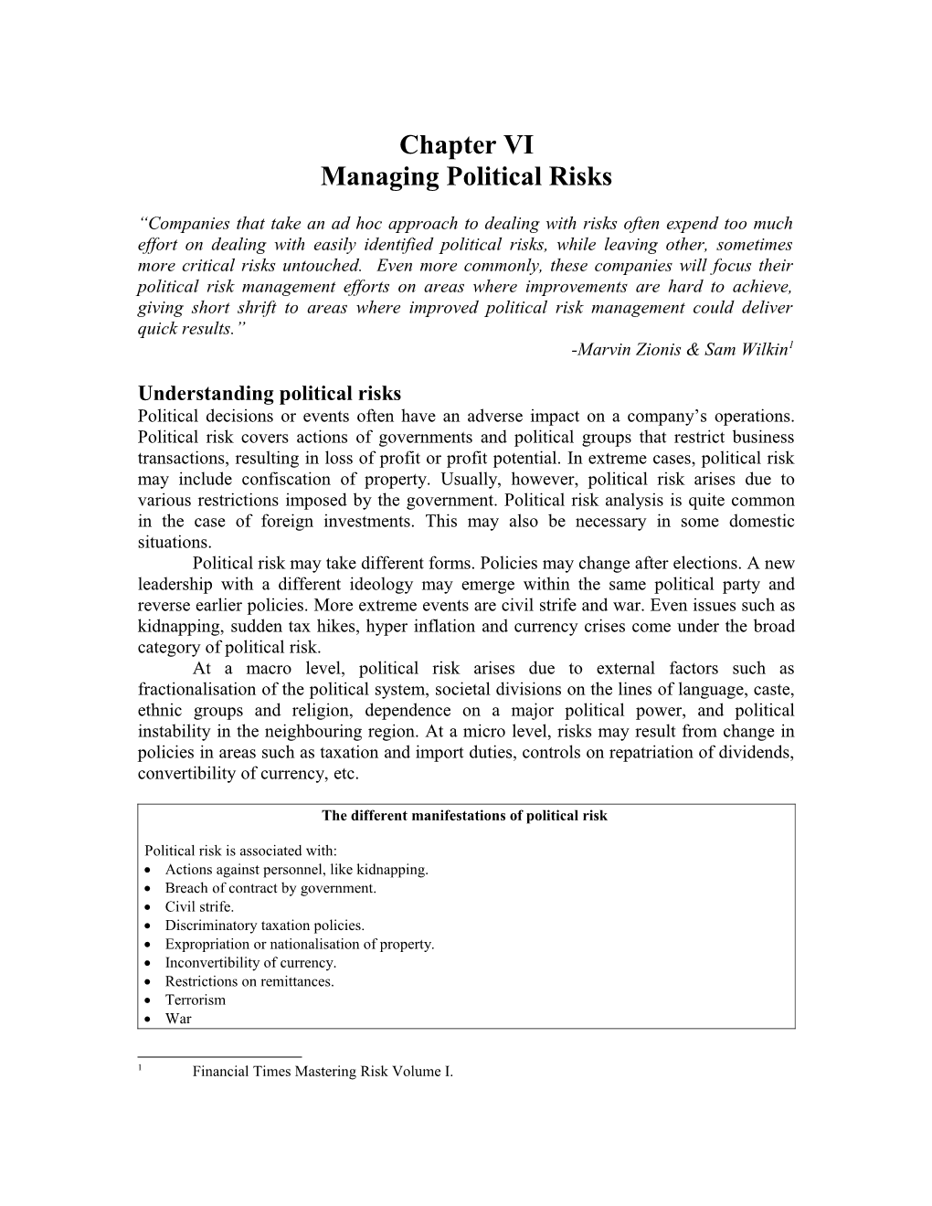 Managing Political Risks