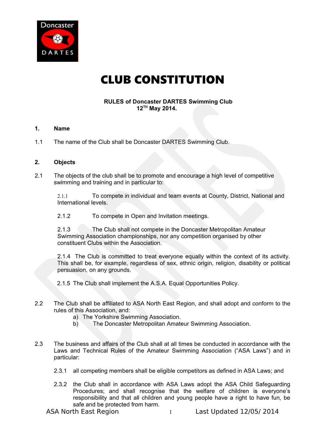 RULES of Swimming Club As at (Date)