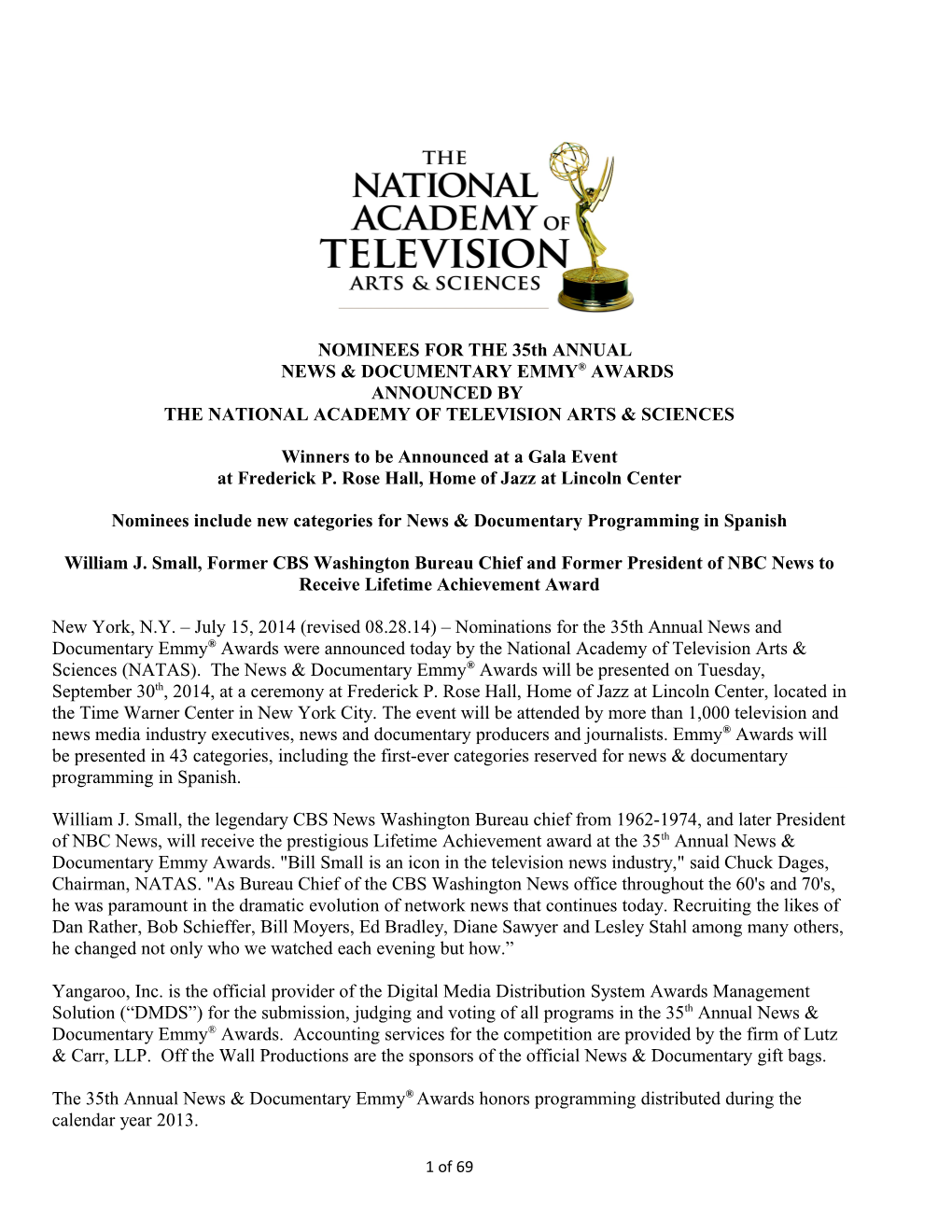 NOMINEES for the 35Th ANNUAL