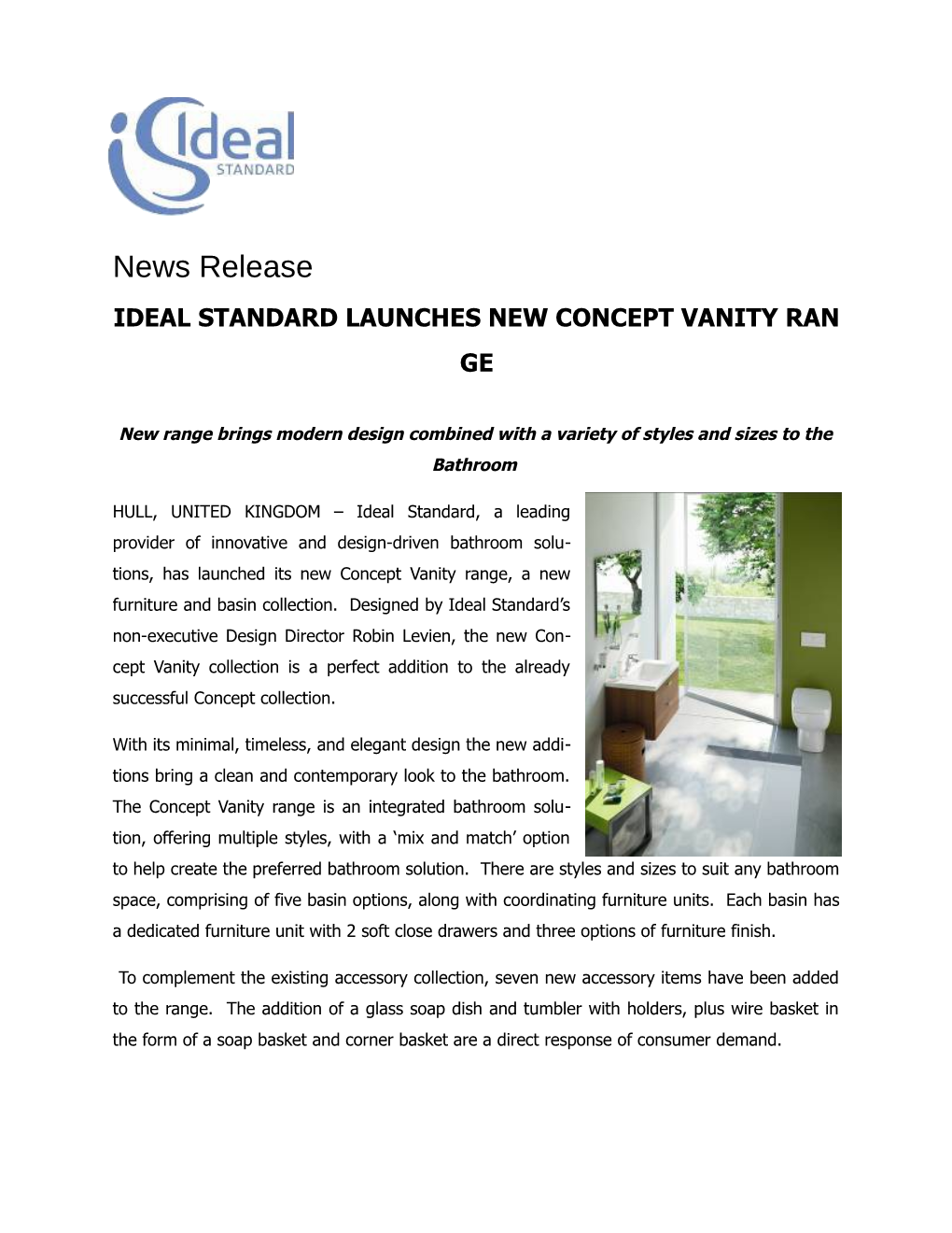 Ideal Standard Launches New Concept Vanity Range