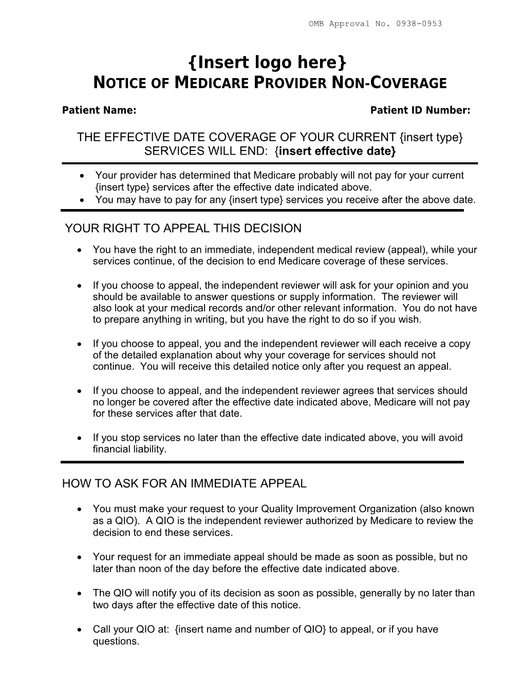 Notice of Medicare Provider Non-Coverage