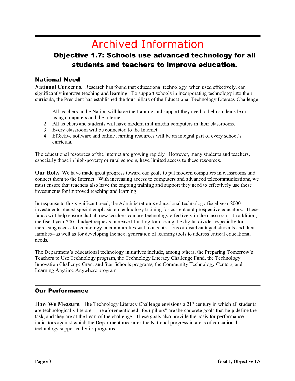 Archived: Objective 1.7: Schools Use Advanced Technology for All Students and Teachers