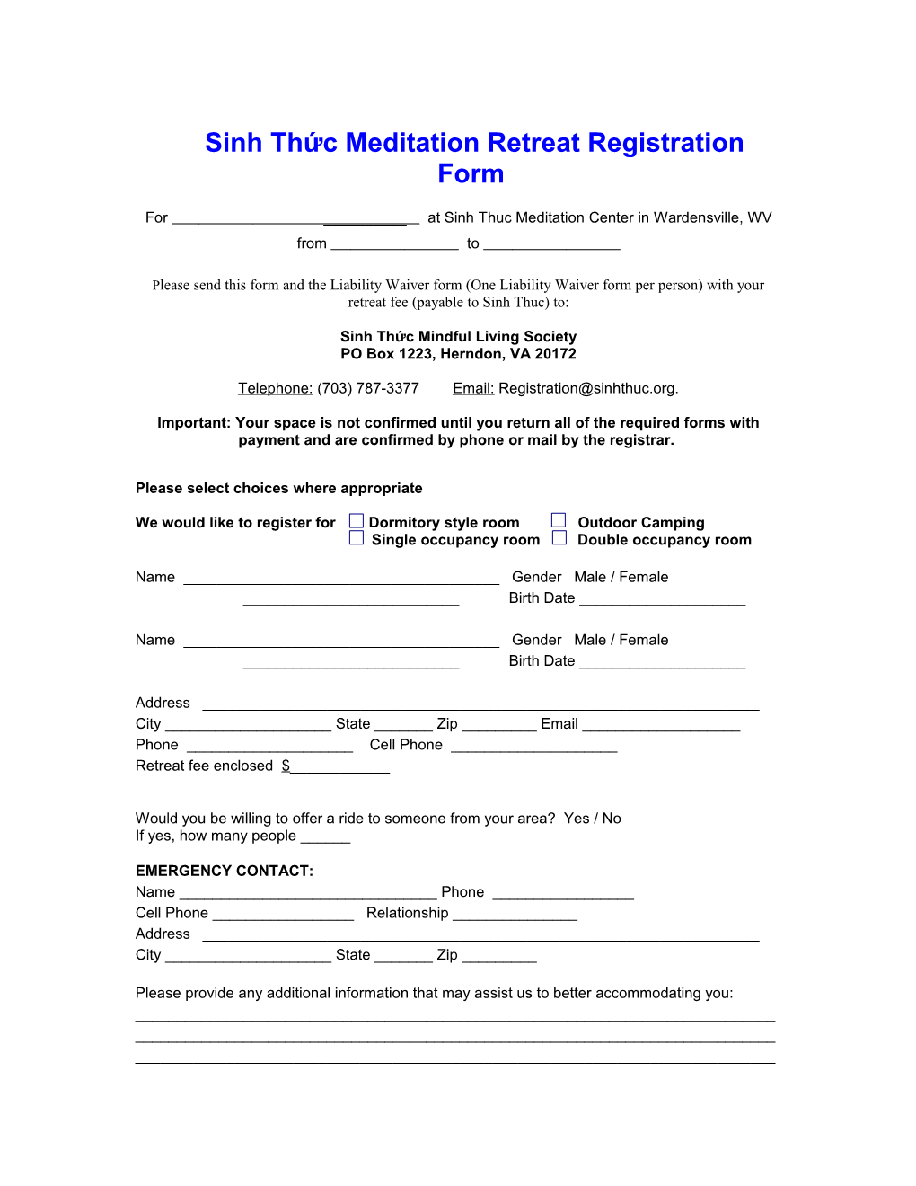 Registration & Liability Waiver Form