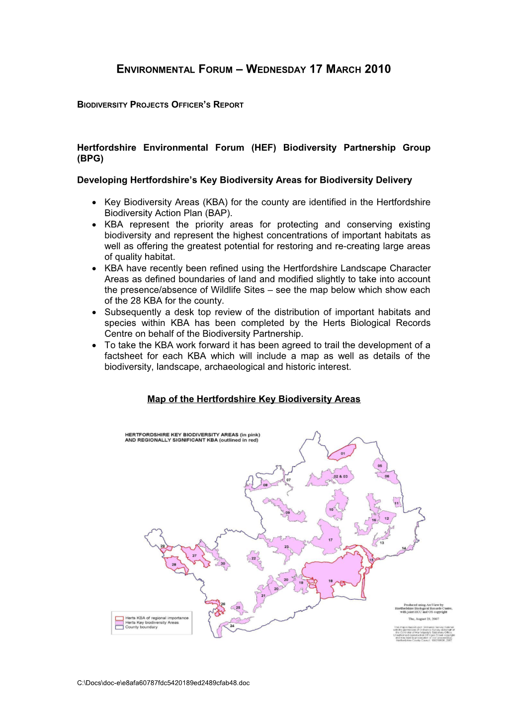 Report: Environmental Forum 17.03.10: ( ) Biodiversity Project Officer's Rpt