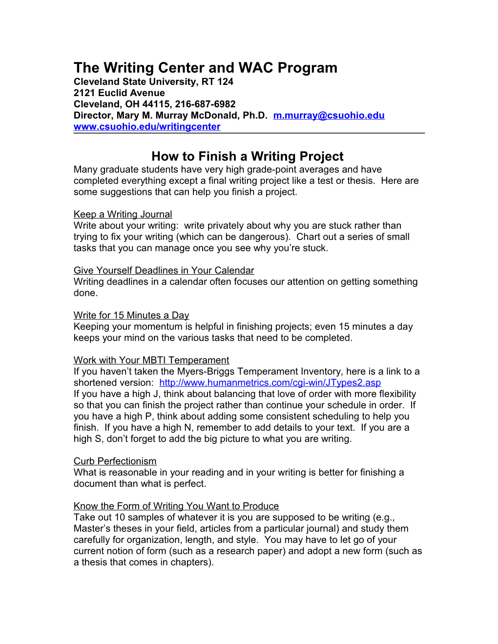 The Writing Center and WAC Program